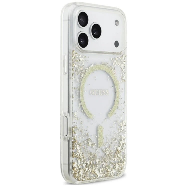 Etui Guess Resin Bottom Glitter MagSafe do Apple iPhone 18 Pro Max / 17 Pro Max złoty