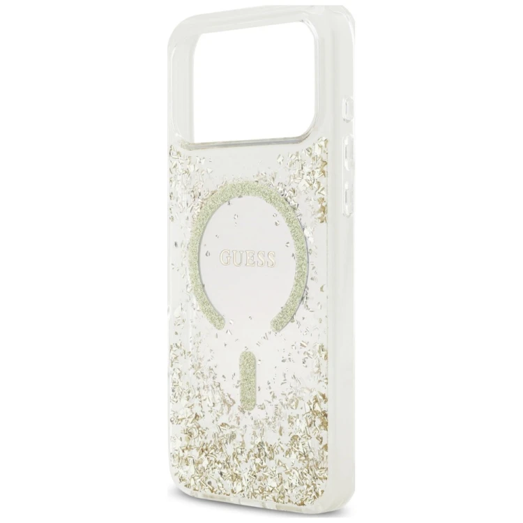 Etui Guess Resin Bottom Glitter MagSafe do Apple iPhone 18 Pro Max / 17 Pro Max złoty