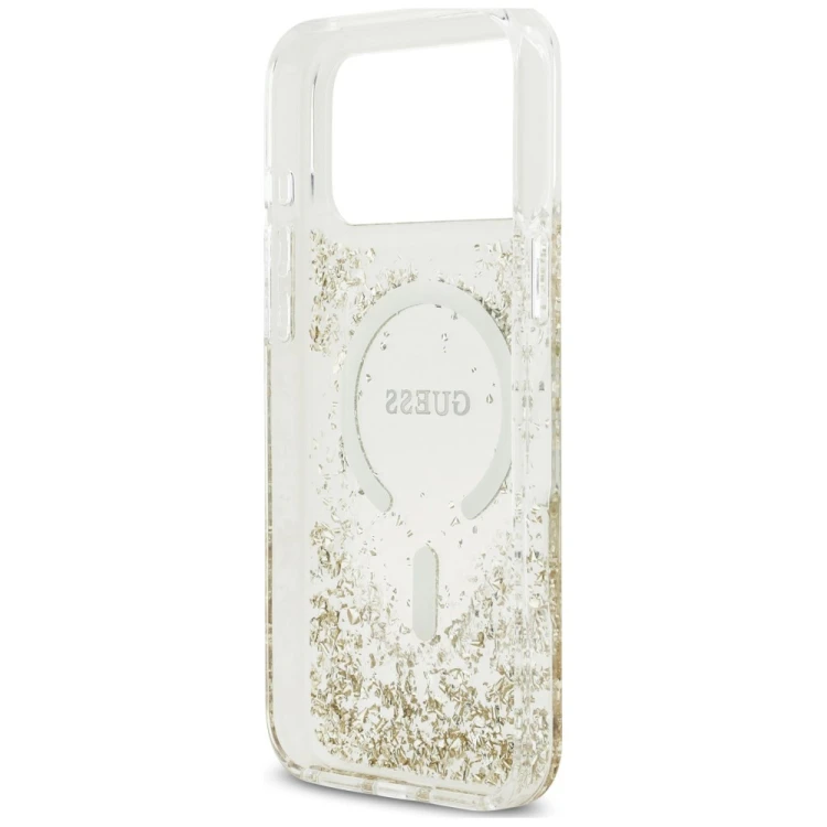 Etui Guess Resin Bottom Glitter MagSafe do Apple iPhone 18 Pro Max / 17 Pro Max złoty