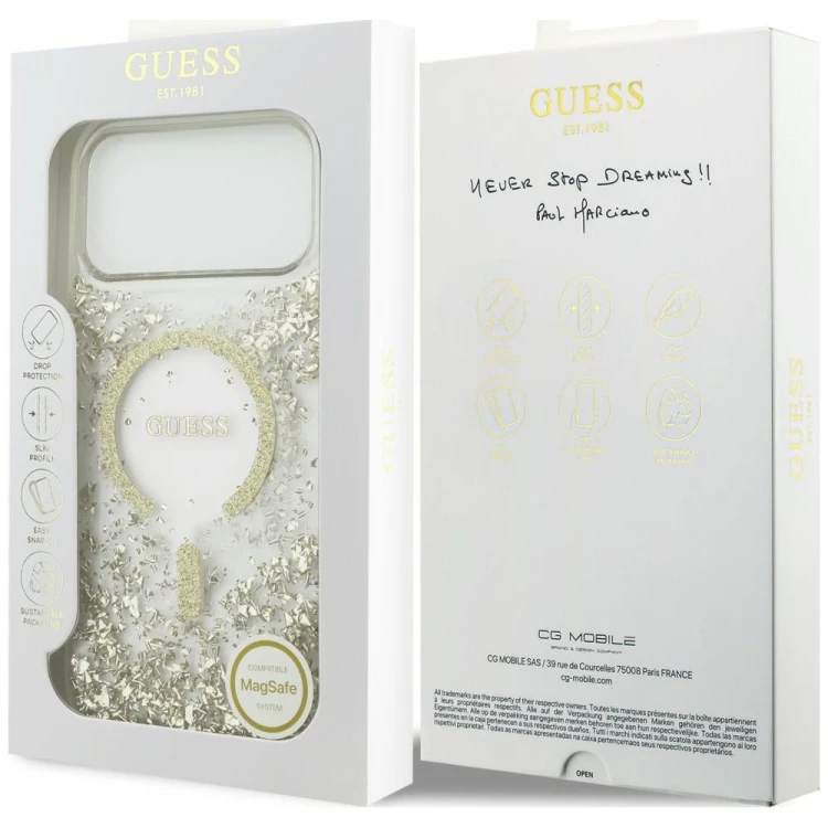 Etui Guess Resin Bottom Glitter MagSafe do Apple iPhone 18 Pro Max / 17 Pro Max złoty