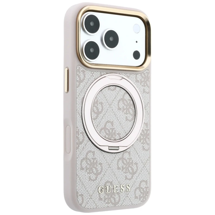 Etui Guess Ring Stand 360 4G Classic Logo MagSafe do Apple iPhone 18 Pro Max / 17 Pro Max różowy