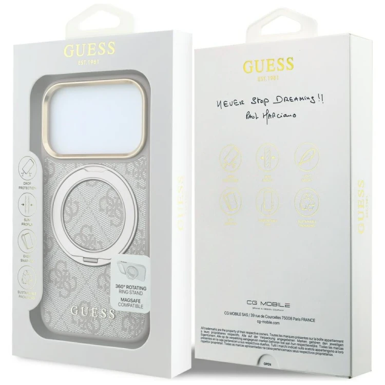 Etui Guess Ring Stand 360 4G Classic Logo MagSafe do Apple iPhone 18 Pro Max / 17 Pro Max różowy