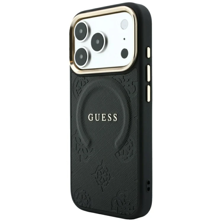Etui Guess Saffiano Peony & Ring MagSafe do Apple iPhone 18 Pro Max / 17 Pro Max czarny