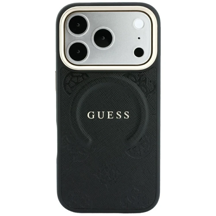 Etui Guess Saffiano Peony & Ring MagSafe do Apple iPhone 18 Pro Max / 17 Pro Max czarny
