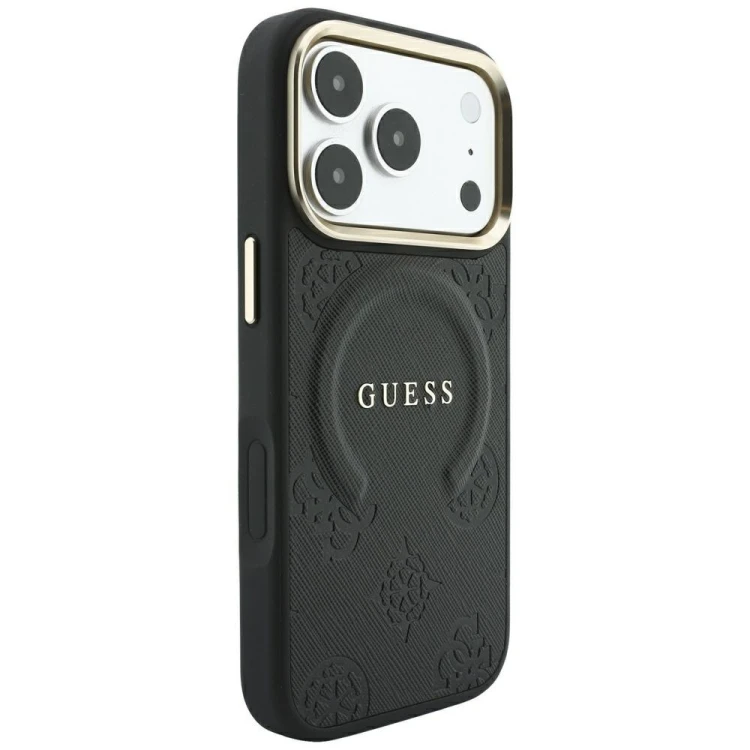 Etui Guess Saffiano Peony & Ring MagSafe do Apple iPhone 18 Pro Max / 17 Pro Max czarny