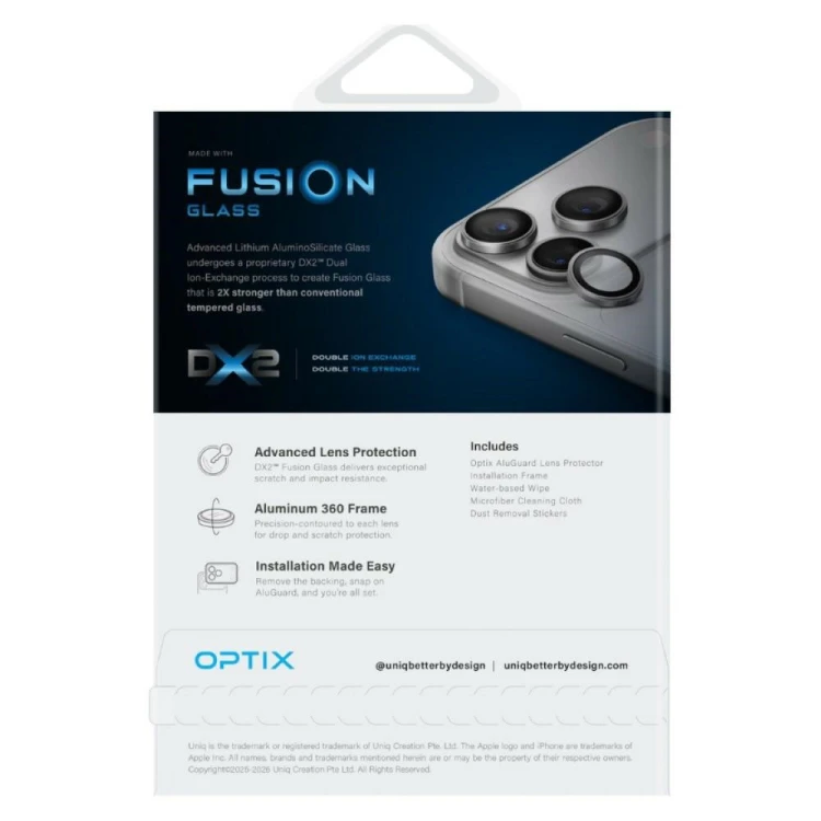 Szkło na obiektyw aparatu UNIQ Optix Aluguard (DX2) Camera Lens Protector do Apple iPhone 18 Pro / i