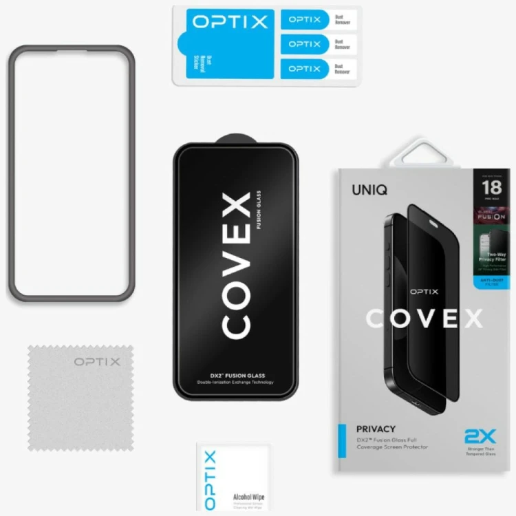 Szkło hartowane prywatyzujące UNIQ Optix Covex Privacy DX2 do Apple iPhone 18 Pro Max