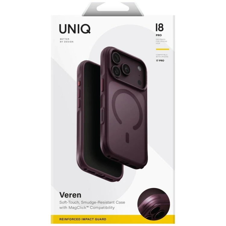 Etui UNIQ Veren do Apple iPhone 18 Pro / 17 Pro MagClick Charging burgundowy