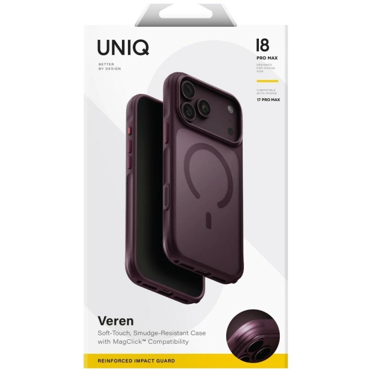 Etui UNIQ Veren do Apple iPhone 18 Pro Max / 17 Pro Max MagClick Charging burgundowy