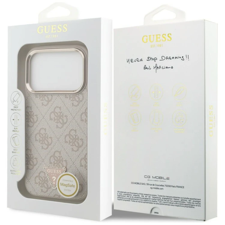 Etui Guess 4G Triangle Logo MagSafe do Apple iPhone 18 Pro / 17 Pro różowy złoty
