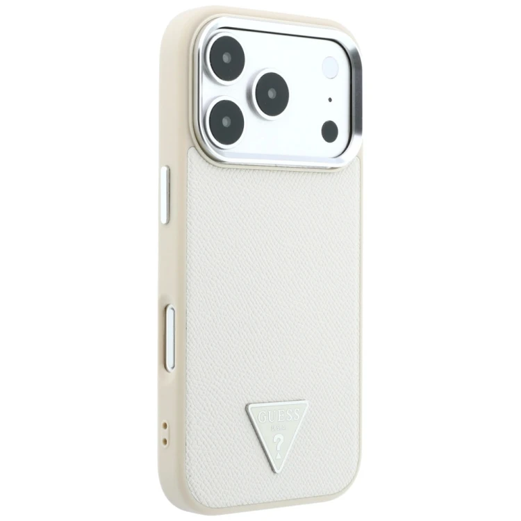Etui Guess Grained Triangle Logo MagSafe do Apple iPhone 18 Pro / 17 Pro beżowy