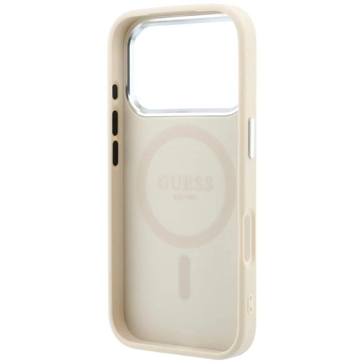 Etui Guess Grained Triangle Logo MagSafe do Apple iPhone 18 Pro / 17 Pro beżowy