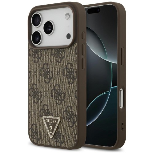 Etui Guess Leather 4G Triangle Strass MagSafe do Apple iPhone 18 Pro / 17 Pro brązowy