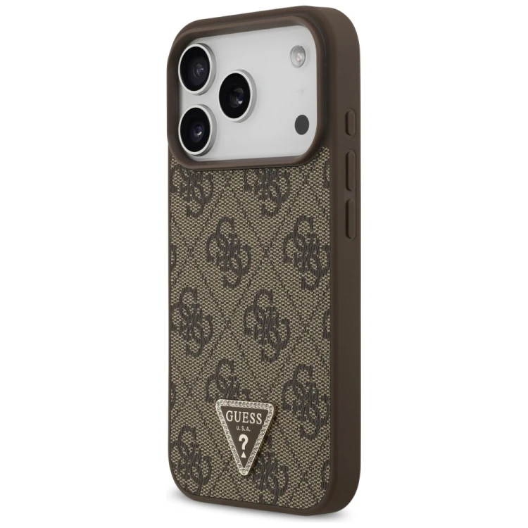 Etui Guess Leather 4G Triangle Strass MagSafe do Apple iPhone 18 Pro / 17 Pro brązowy