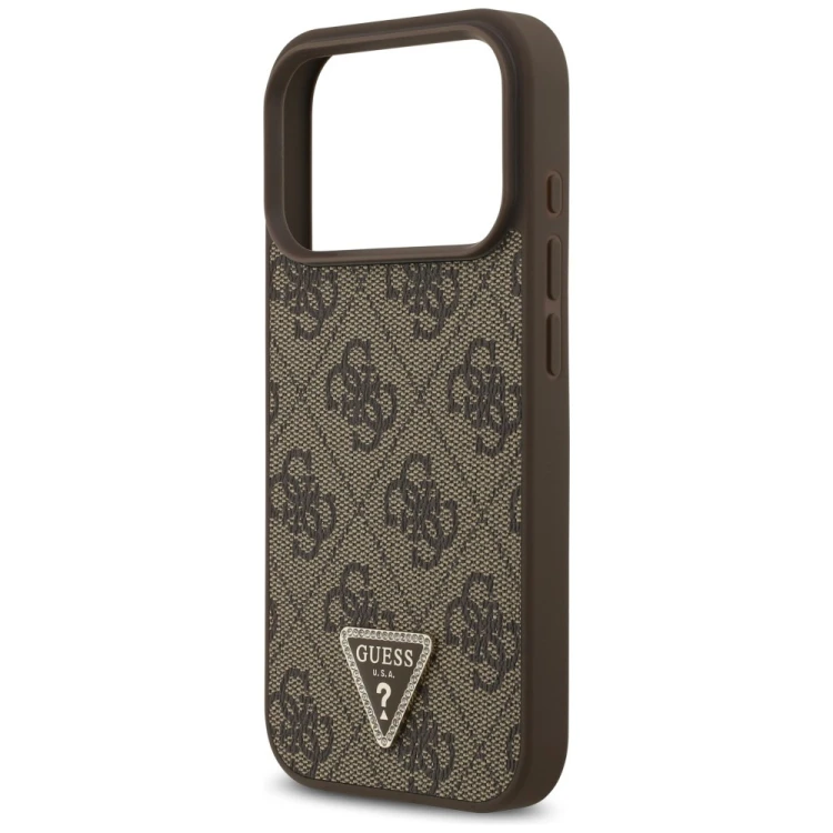 Etui Guess Leather 4G Triangle Strass MagSafe do Apple iPhone 18 Pro / 17 Pro brązowy