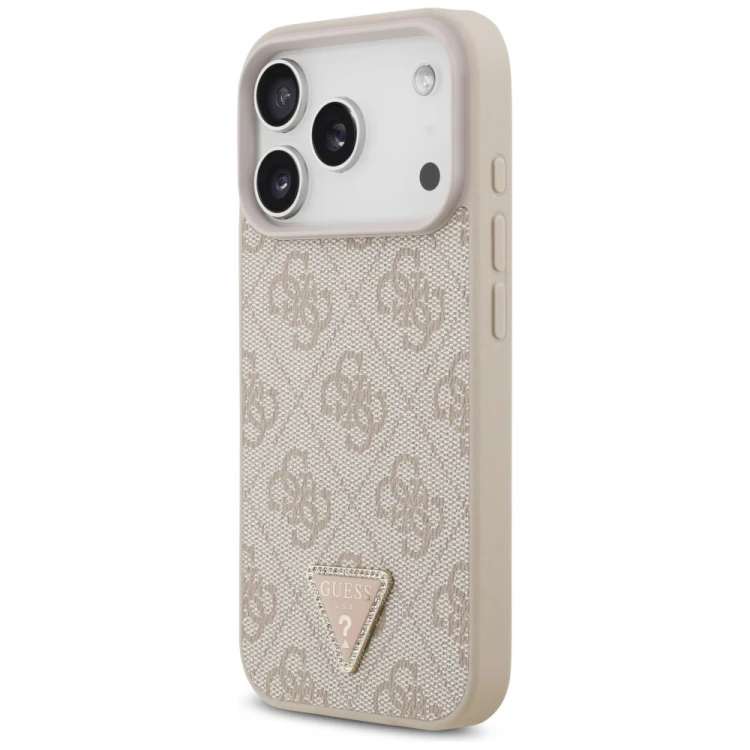 Etui Guess Leather 4G Triangle Strass MagSafe do Apple iPhone 18 Pro / 17 Pro różowy