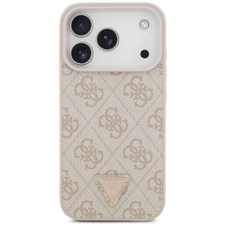 Etui Guess Leather 4G Triangle Strass MagSafe do Apple iPhone 18 Pro / 17 Pro różowy