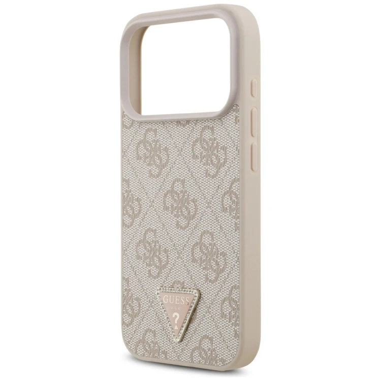 Etui Guess Leather 4G Triangle Strass MagSafe do Apple iPhone 18 Pro / 17 Pro różowy