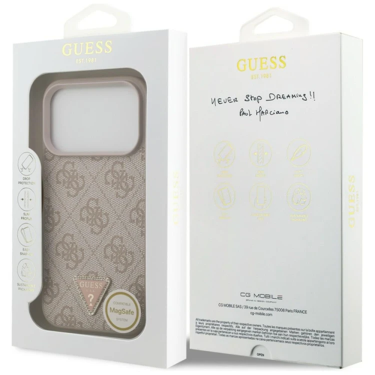 Etui Guess Leather 4G Triangle Strass MagSafe do Apple iPhone 18 Pro / 17 Pro różowy