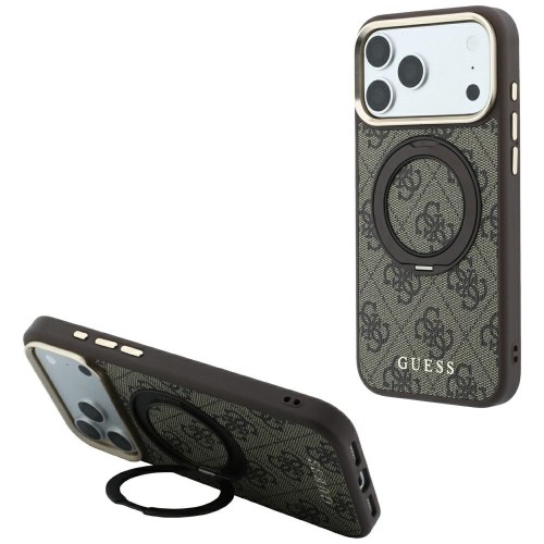 Etui Guess Ring Stand 360 4G Classic Logo MagSafe do Apple iPhone 18 Pro / 17 Pro brązowy