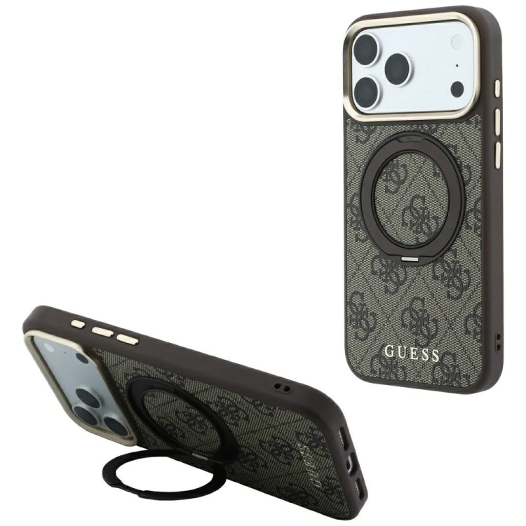 Etui Guess Ring Stand 360 4G Classic Logo MagSafe do Apple iPhone 18 Pro / 17 Pro brązowy
