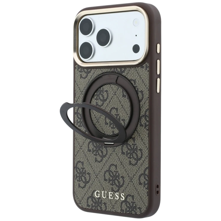 Etui Guess Ring Stand 360 4G Classic Logo MagSafe do Apple iPhone 18 Pro / 17 Pro brązowy