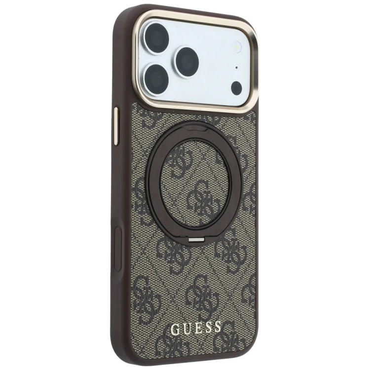 Etui Guess Ring Stand 360 4G Classic Logo MagSafe do Apple iPhone 18 Pro / 17 Pro brązowy