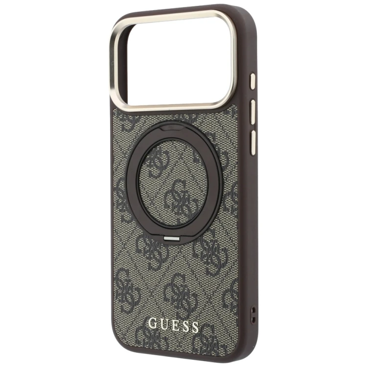 Etui Guess Ring Stand 360 4G Classic Logo MagSafe do Apple iPhone 18 Pro / 17 Pro brązowy