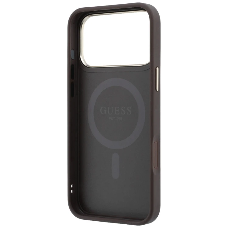 Etui Guess Ring Stand 360 4G Classic Logo MagSafe do Apple iPhone 18 Pro / 17 Pro brązowy