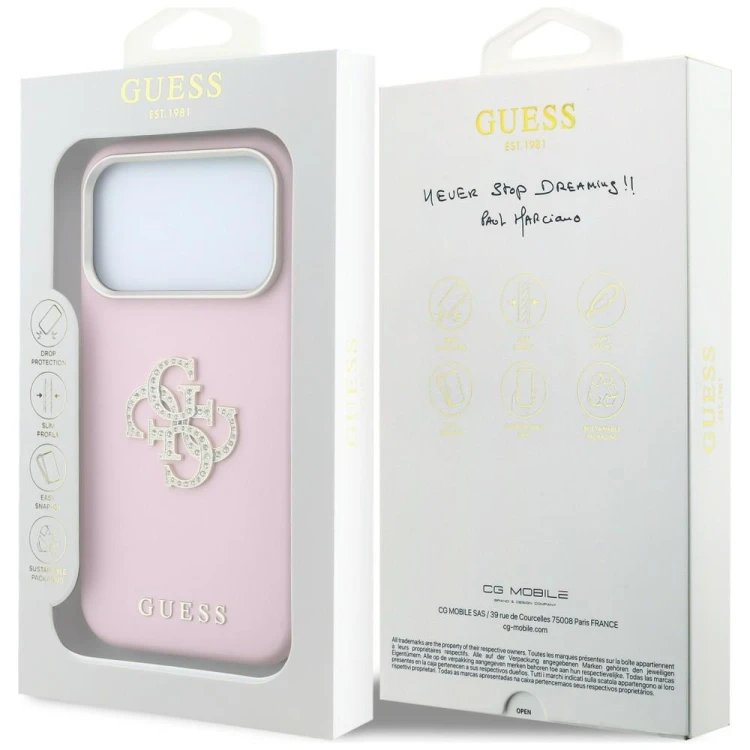 Etui Guess Smooth & Big Strass Logo do Apple iPhone 18 Pro / 17 Pro różowy