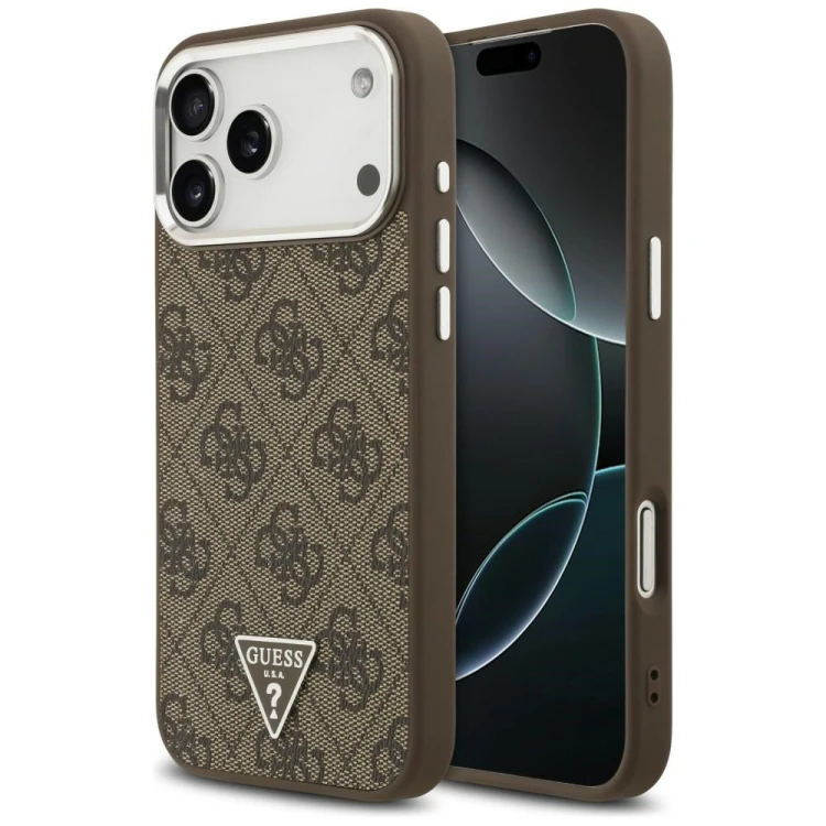 Etui Guess 4G Triangle Logo MagSafe do Apple iPhone 18 Pro Max / 17 Pro Max brązowy srebrny