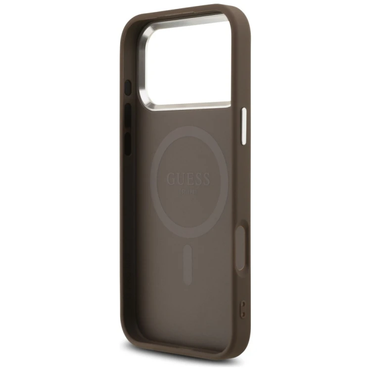 Etui Guess 4G Triangle Logo MagSafe do Apple iPhone 18 Pro Max / 17 Pro Max brązowy srebrny