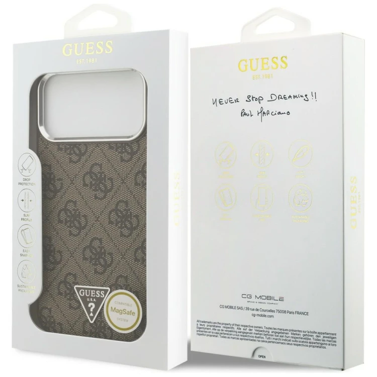 Etui Guess 4G Triangle Logo MagSafe do Apple iPhone 18 Pro Max / 17 Pro Max brązowy srebrny
