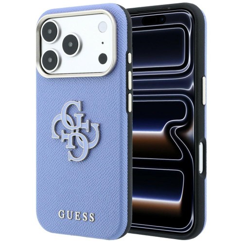 Etui Guess Grained & Big Resin Logo do Apple iPhone 18 Pro Max / 17 Pro Max niebieski