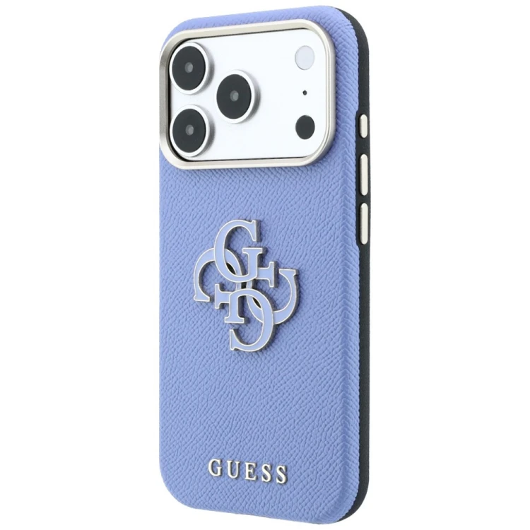 Etui Guess Grained & Big Resin Logo do Apple iPhone 18 Pro Max / 17 Pro Max niebieski