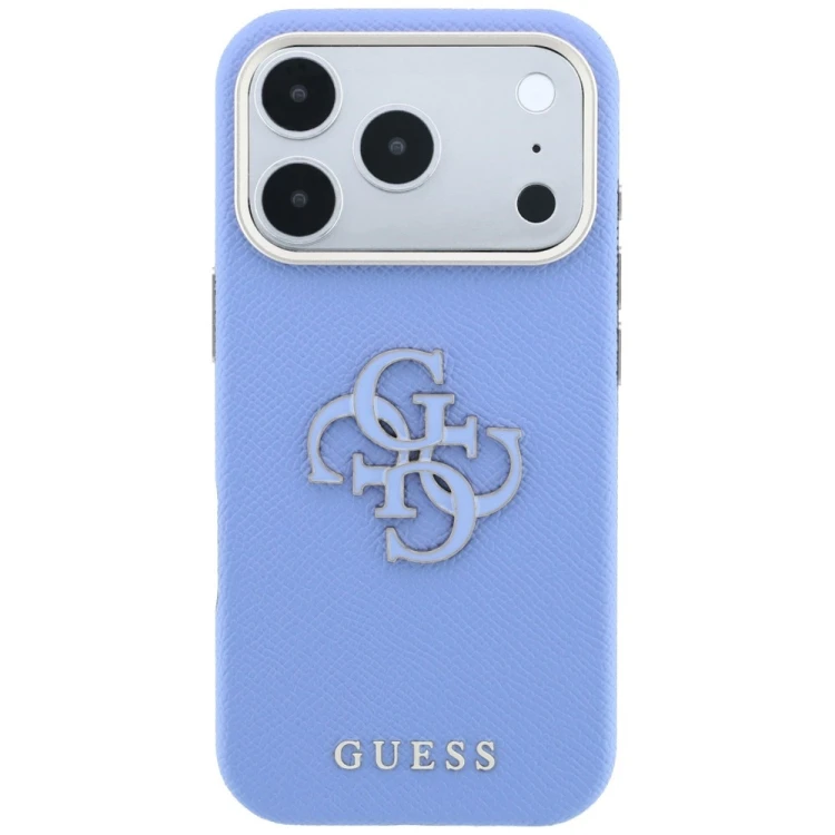 Etui Guess Grained & Big Resin Logo do Apple iPhone 18 Pro Max / 17 Pro Max niebieski