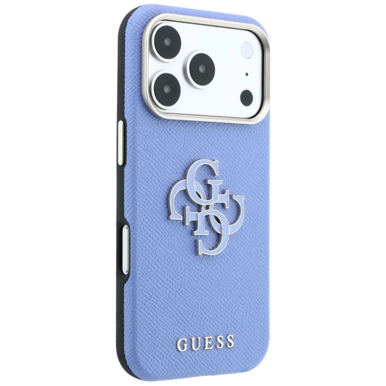 Etui Guess Grained & Big Resin Logo do Apple iPhone 18 Pro Max / 17 Pro Max niebieski