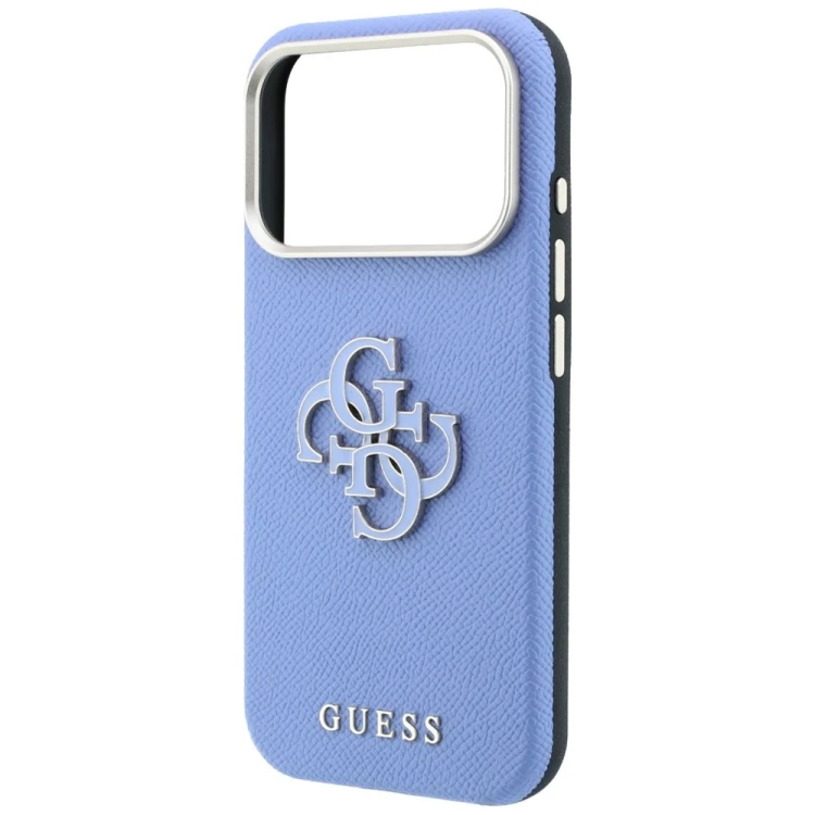 Etui Guess Grained & Big Resin Logo do Apple iPhone 18 Pro Max / 17 Pro Max niebieski