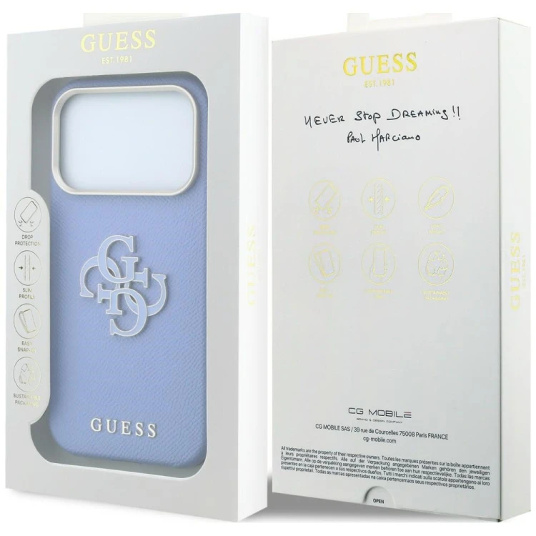 Etui Guess Grained & Big Resin Logo do Apple iPhone 18 Pro Max / 17 Pro Max niebieski