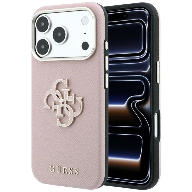 Etui Guess Grained & Big Resin Logo do Apple iPhone 18 Pro Max / 17 Pro Max różowy
