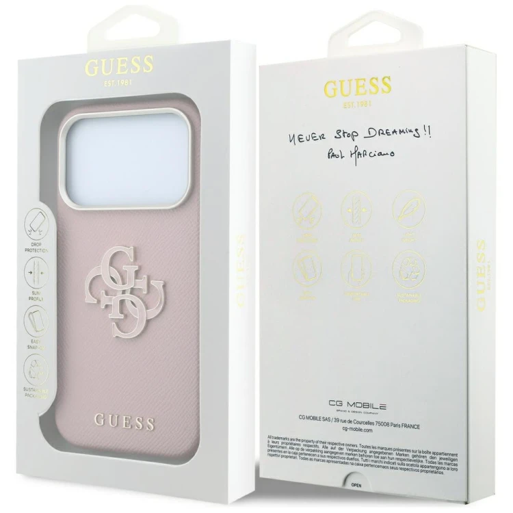 Etui Guess Grained & Big Resin Logo do Apple iPhone 18 Pro Max / 17 Pro Max różowy