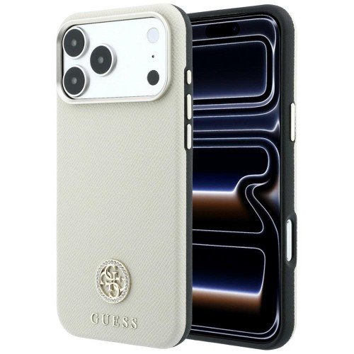 Etui Guess Grained Round Strass Logo MagSafe do Apple iPhone 18 Pro Max / 17 Pro Max beżowy