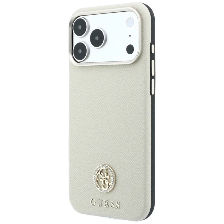 Etui Guess Grained Round Strass Logo MagSafe do Apple iPhone 18 Pro Max / 17 Pro Max beżowy