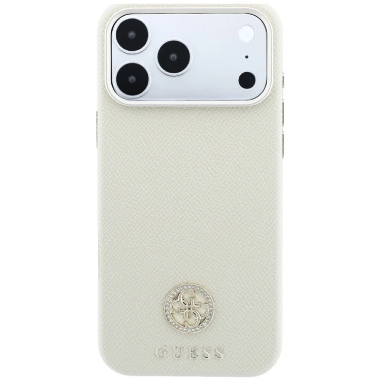 Etui Guess Grained Round Strass Logo MagSafe do Apple iPhone 18 Pro Max / 17 Pro Max beżowy