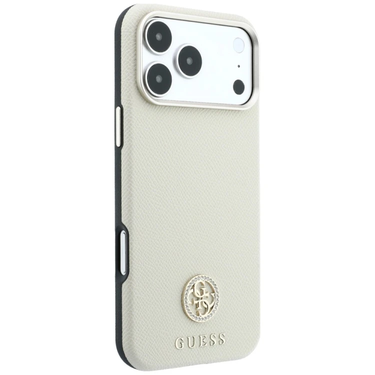 Etui Guess Grained Round Strass Logo MagSafe do Apple iPhone 18 Pro Max / 17 Pro Max beżowy