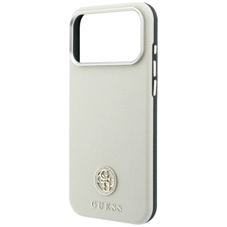 Etui Guess Grained Round Strass Logo MagSafe do Apple iPhone 18 Pro Max / 17 Pro Max beżowy
