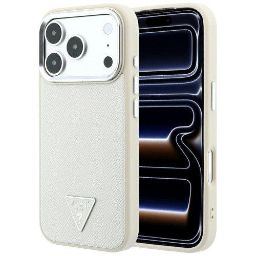Etui Guess Grained Triangle Logo MagSafe do Apple iPhone 18 Pro Max / 17 Pro Max beżowy