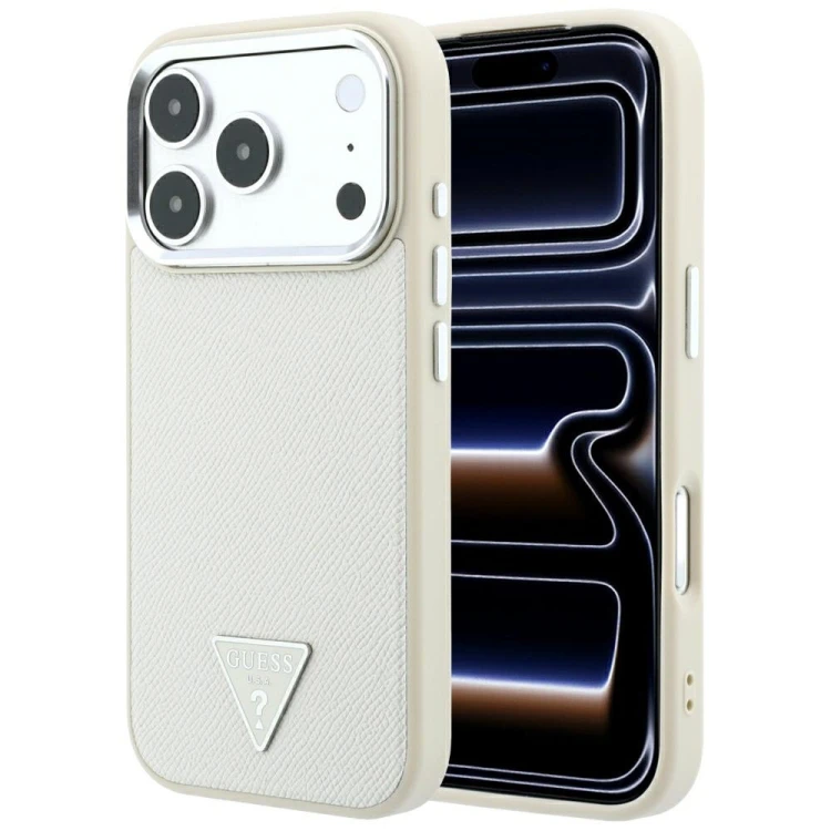 Etui Guess Grained Triangle Logo MagSafe do Apple iPhone 18 Pro Max / 17 Pro Max beżowy