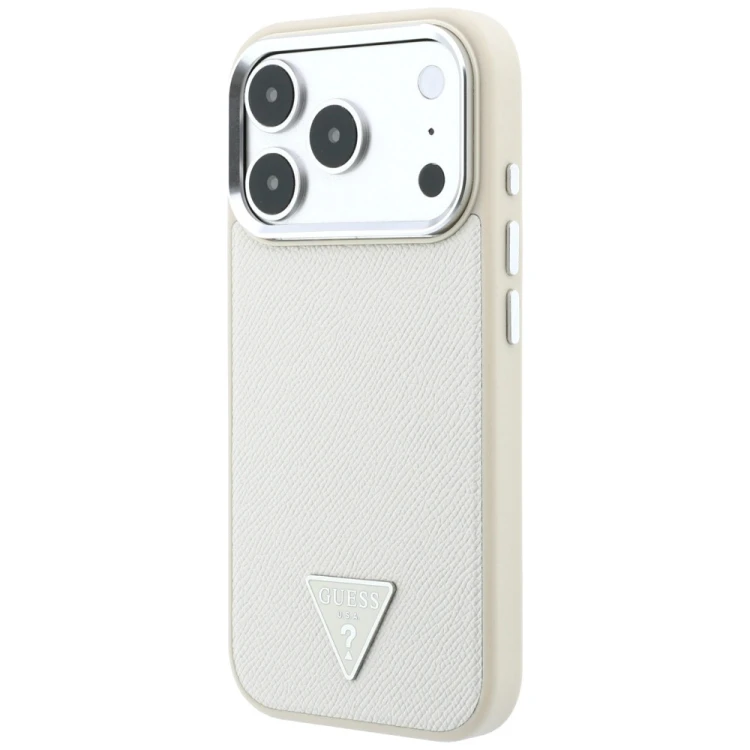 Etui Guess Grained Triangle Logo MagSafe do Apple iPhone 18 Pro Max / 17 Pro Max beżowy