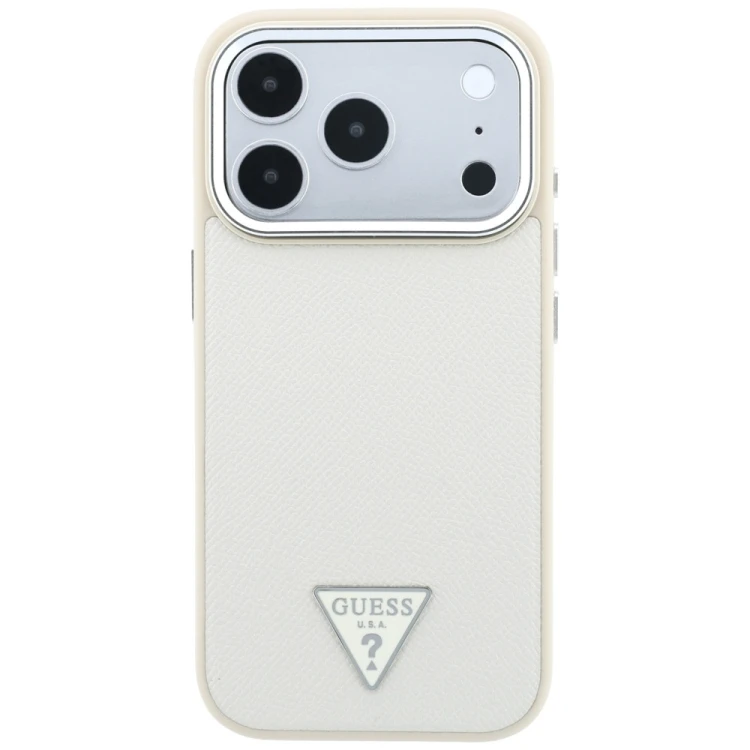 Etui Guess Grained Triangle Logo MagSafe do Apple iPhone 18 Pro Max / 17 Pro Max beżowy